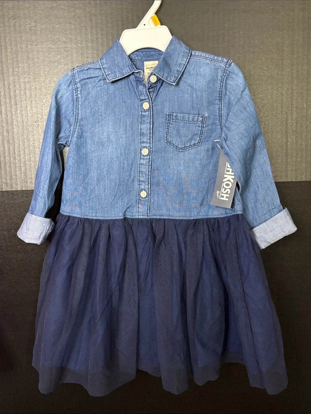 OshKosh B'gosh Light Blue Denim-Look Top with Navy Tulle Skirt 3T
